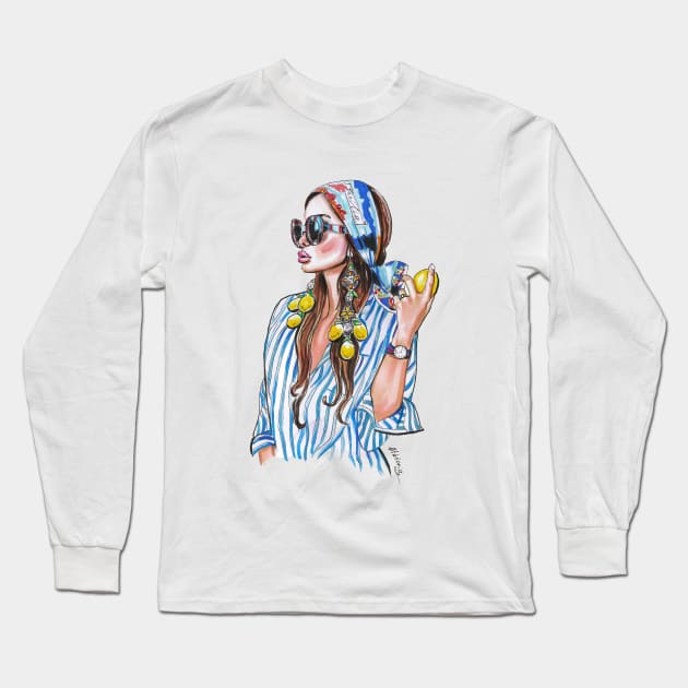 Italian girl Long Sleeve T-Shirt by Viktoria Love Art